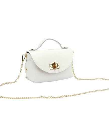 Bolso de cuero blanco liso mini con cadena Viviana