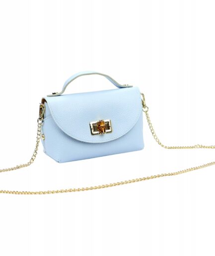Bolso de cuero azul pastel liso mini con cadena Viviana