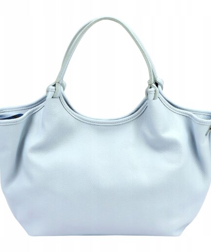 Bolso tote con bandolera de piel azul pastel Gabriela