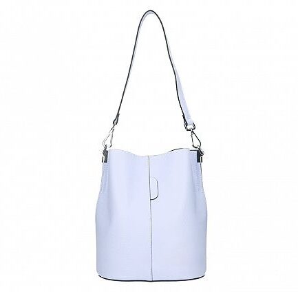 Bolso cubo azul pastel de hombro en cuero Italiano Chiara