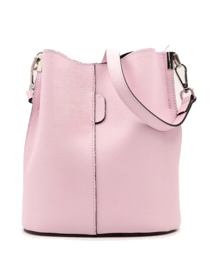Bolso cubo rosa chicle de hombro en cuero Italiano Chiara