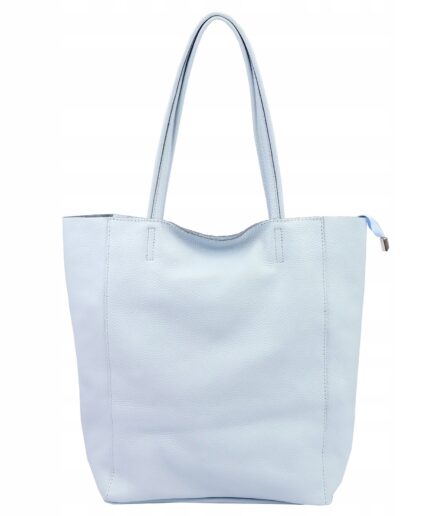 Bolso universitario shopper azul pastel en piel italiana Martha