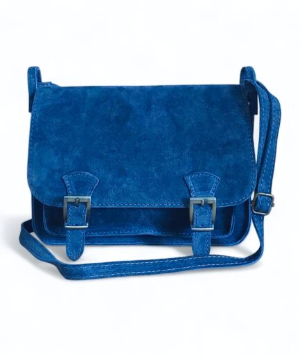 Bolso bandolera de piel de ante azul diseño Italiano, espacioso y funcional Will