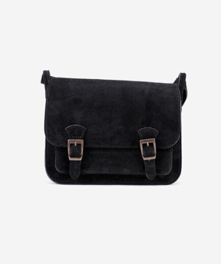 Bolso bandolera de piel de ante negro diseño Italiano, espacioso y funcional Will