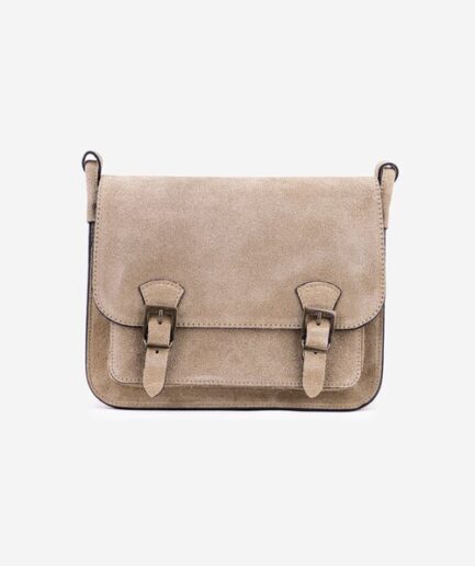 Bolso bandolera de piel de ante taupe diseño Italiano, espacioso y funcional Will