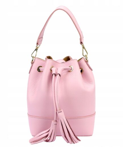 Bolso saco de cuero rosa chicle liso Adela