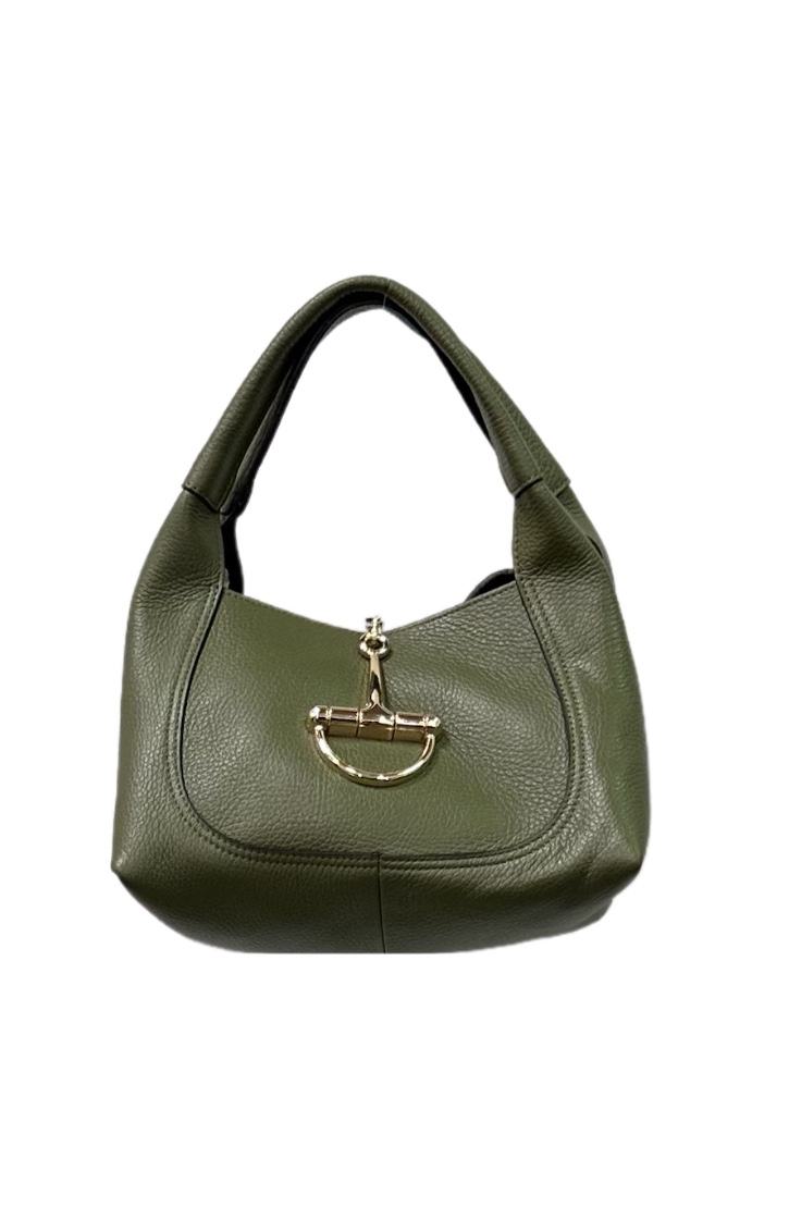 Bolso de piel verde con asa y bandolera Nines