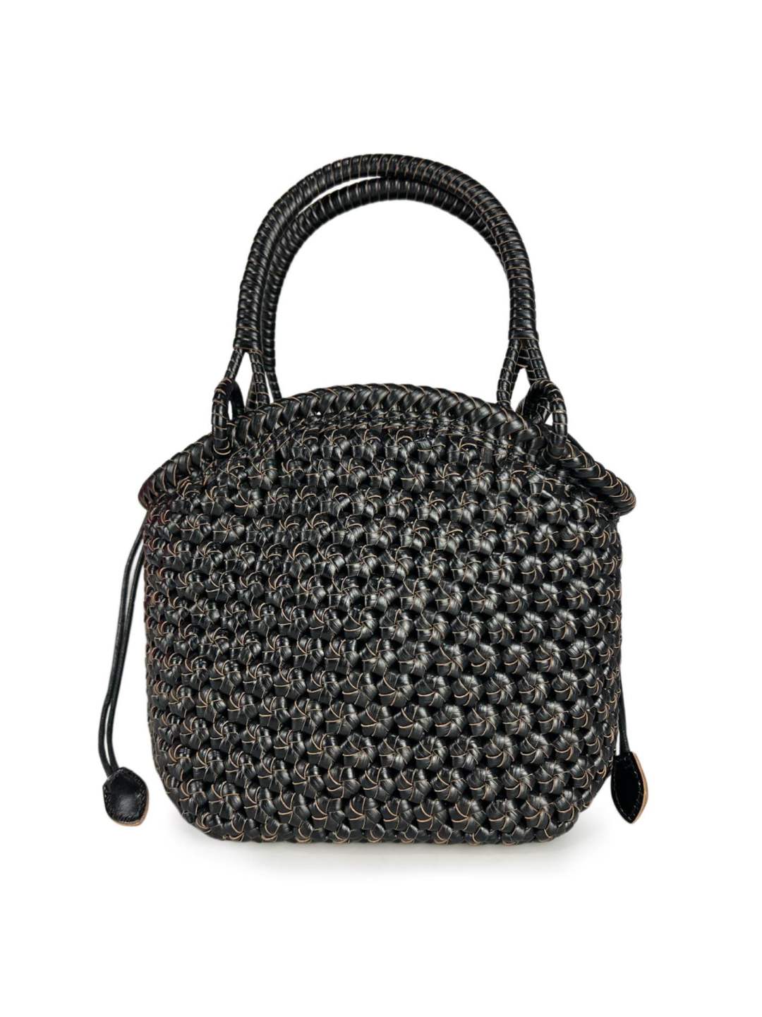 Bolso Cesta de Piel Trenzada Negro Hecho a Mano en Italia Caterina