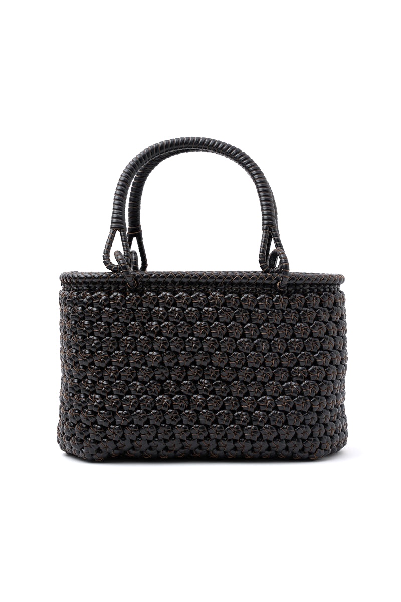 Bolso Cesta de Piel Trenzada Negro Hecho a Mano en Italia Leonela
