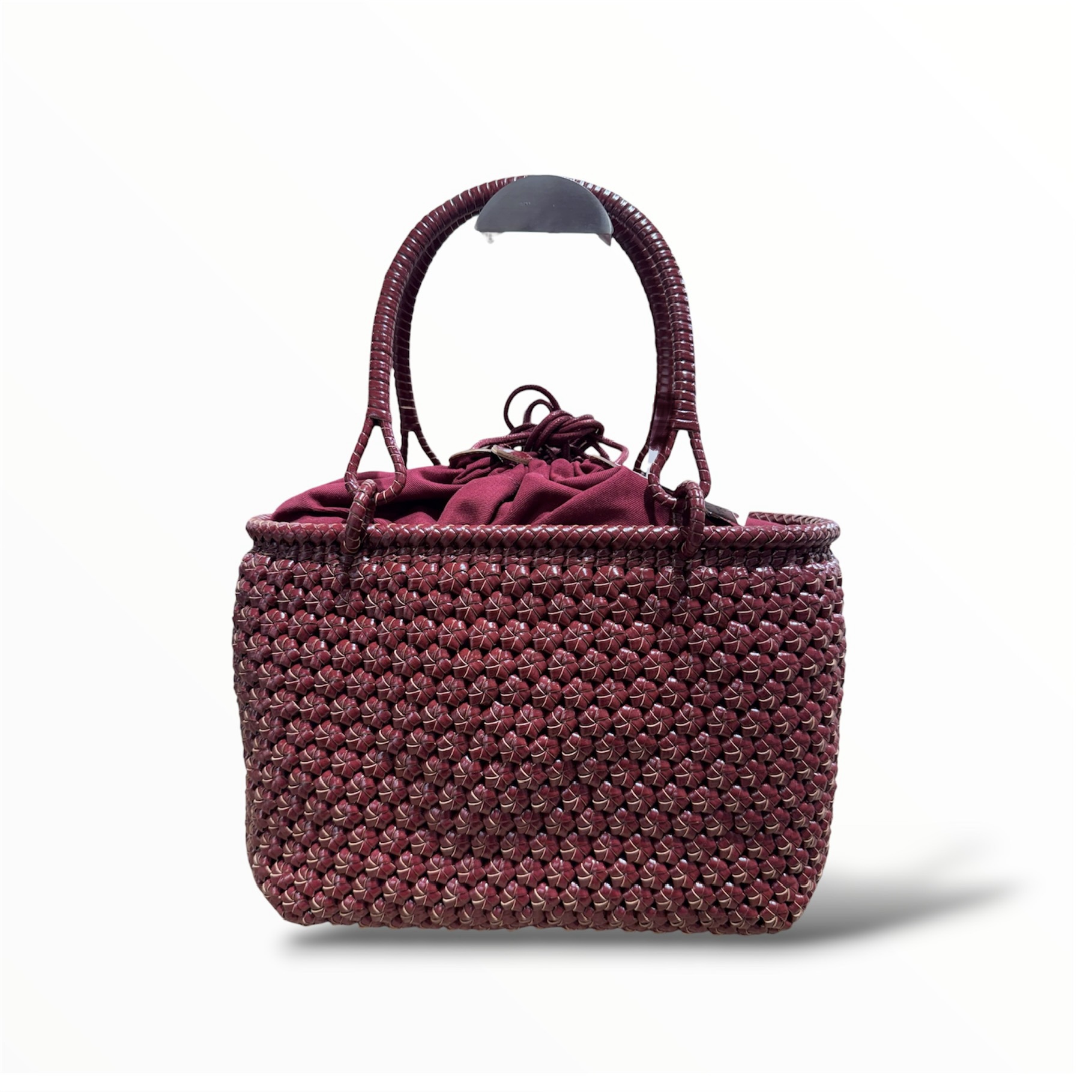 Bolso Cesta de Piel Trenzada Burdeos Hecho a Mano en Italia Leonela