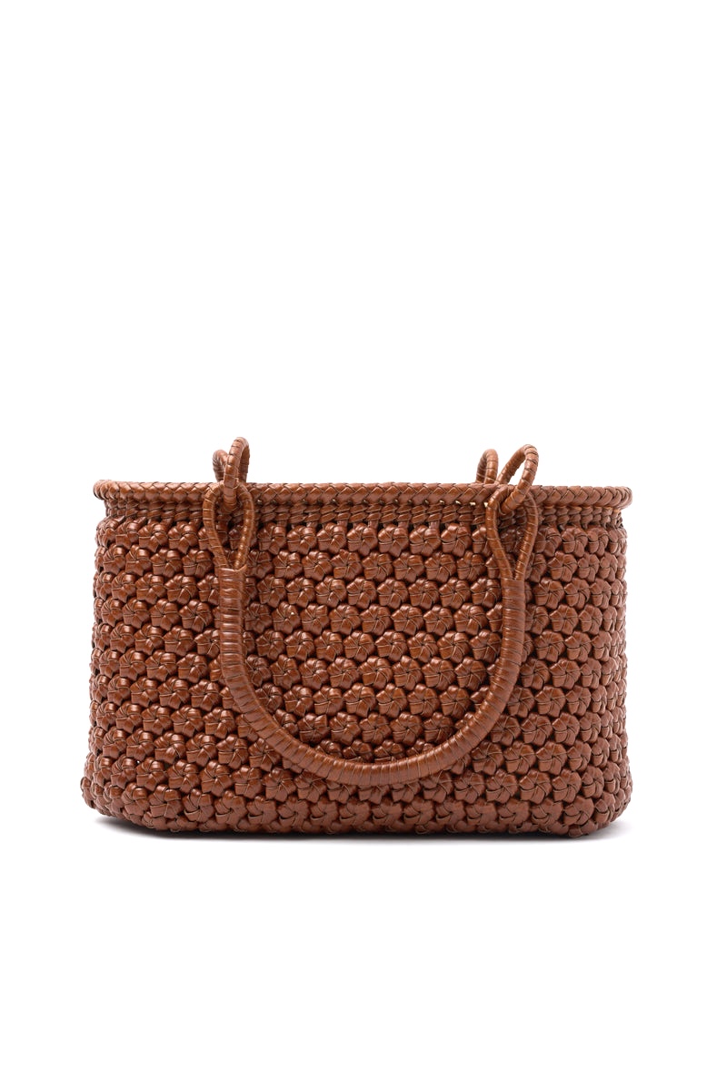 Bolso Cesta de Piel Trenzada Camel Hecho a Mano en Italia Leonela