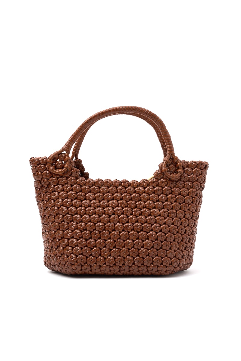 Bolso Cesta de Piel Trenzada camel Hecho a Mano en Italia Angelina