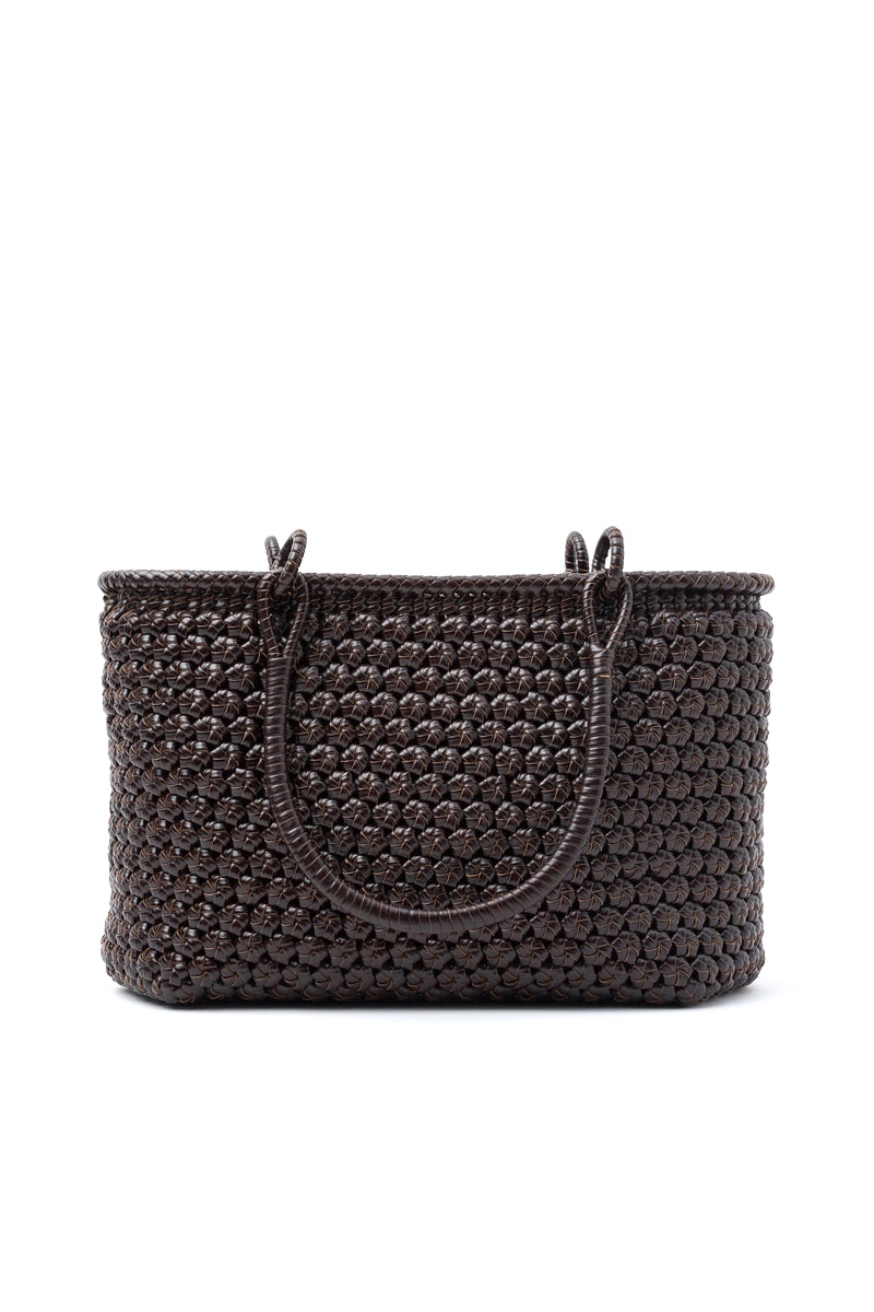 Bolso Cesta de Piel Trenzada Marrón Hecho a Mano en Italia Leonela