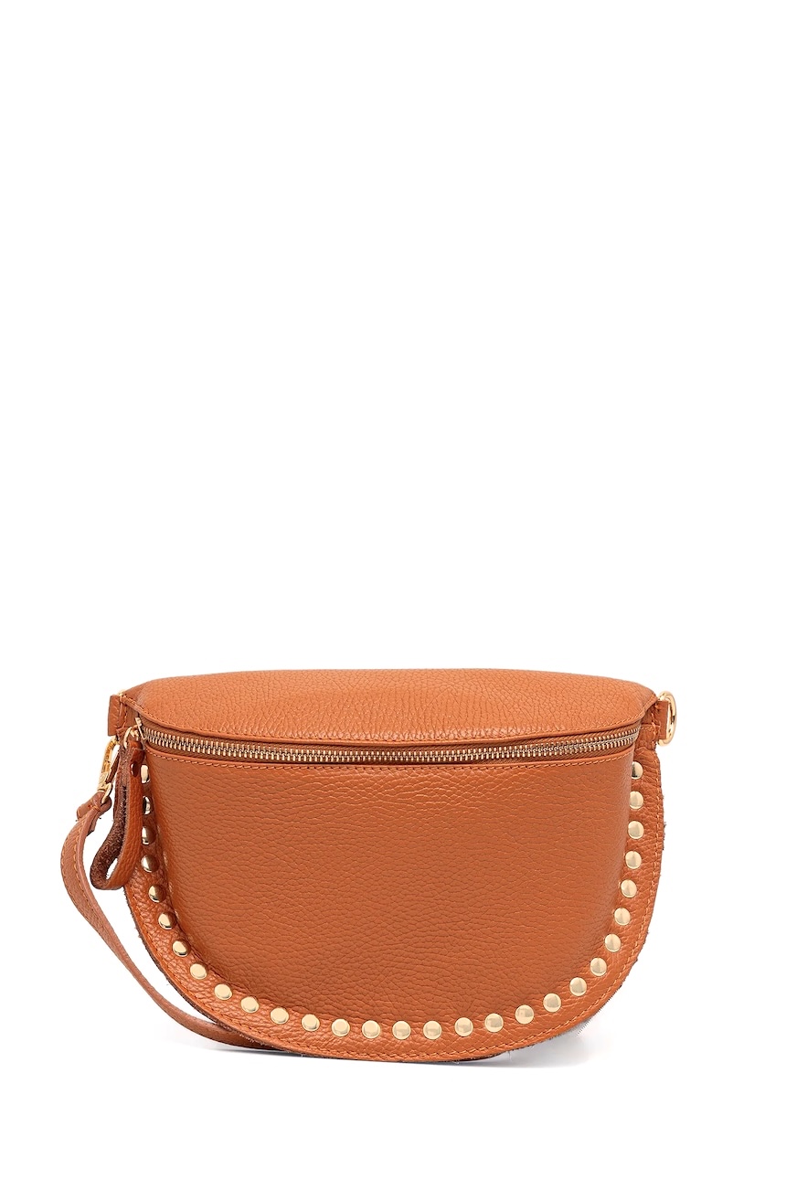 Riñonera de piel naranja con tachuelas Alicia