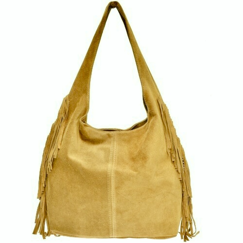 Bolso Hobo de Ante Mostaza con Flecos Maggie