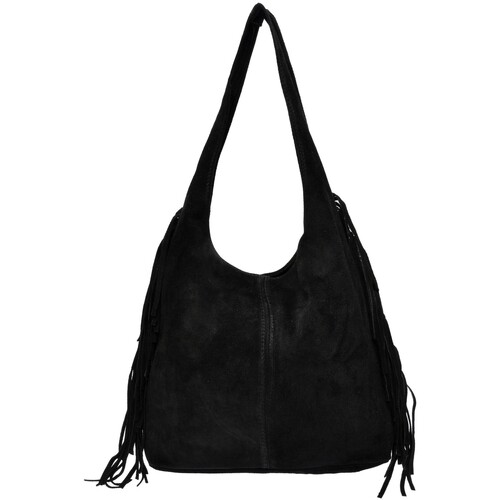 Bolso Hobo de Ante Negro con Flecos Maggie