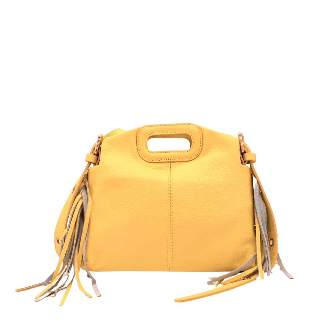 Bolso amarillo de piel con flecos Berenice