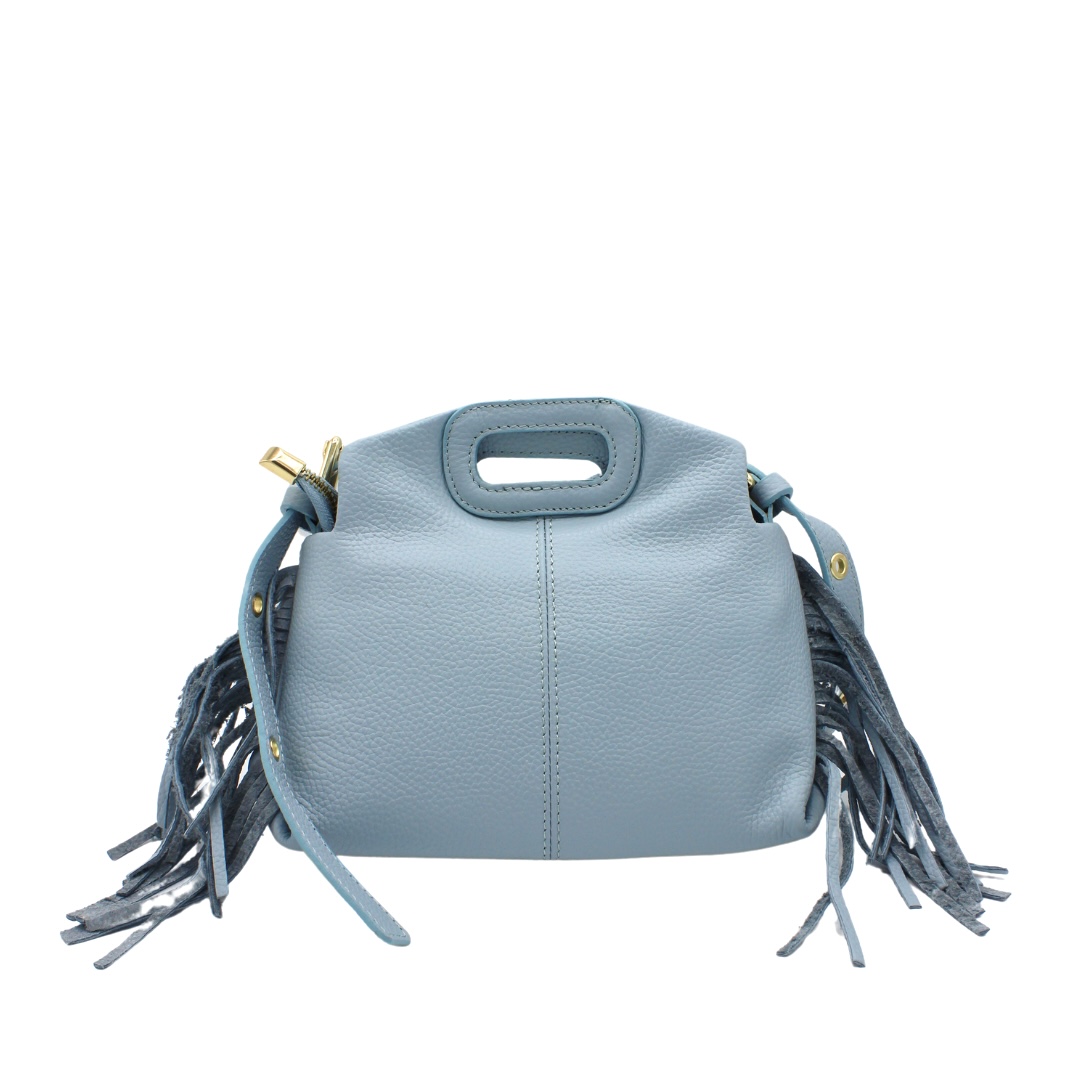 Bolso azul vaquero de piel con flecos Berenice