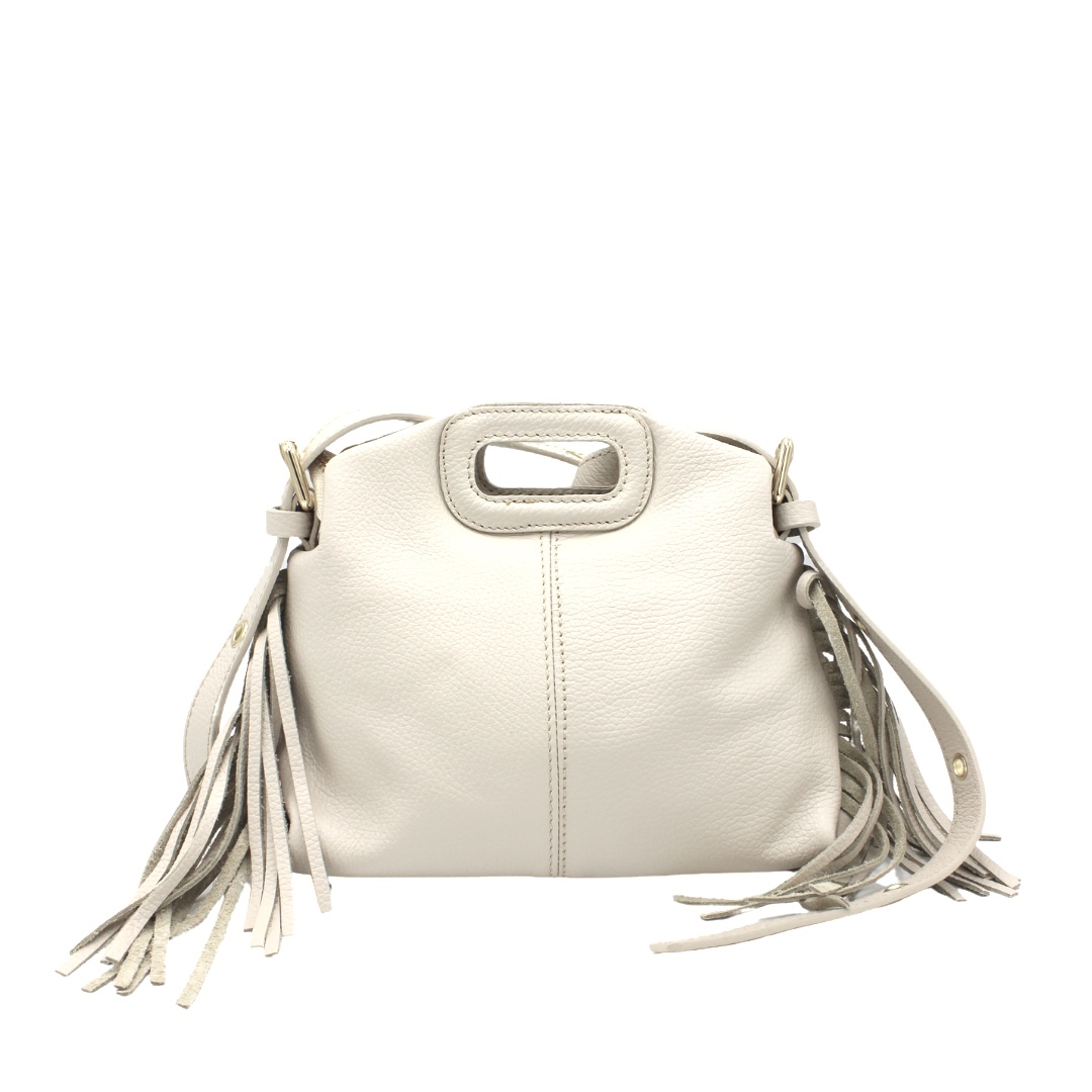 Bolso beige de piel con flecos Berenice