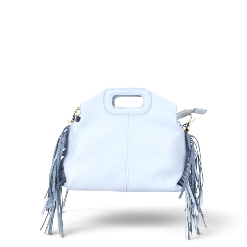 Bolso celeste de piel con flecos Berenice