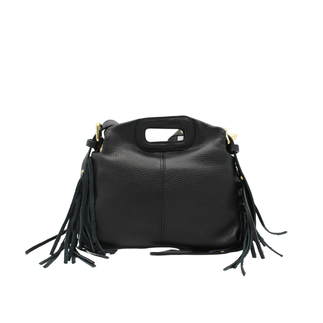 Bolso negro de piel con flecos Berenice
