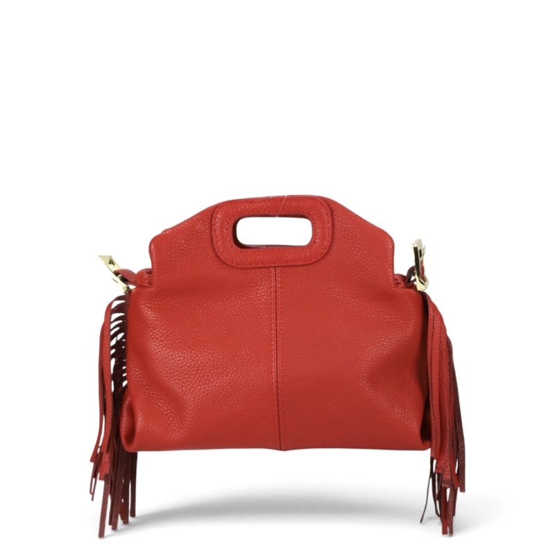 Bolso rojo de piel con flecos Berenice