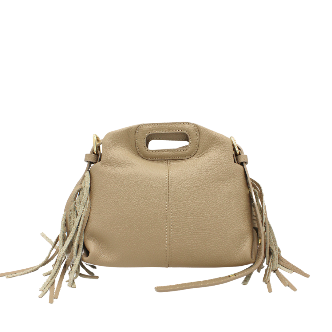 Bolso taupe de piel con flecos Berenice