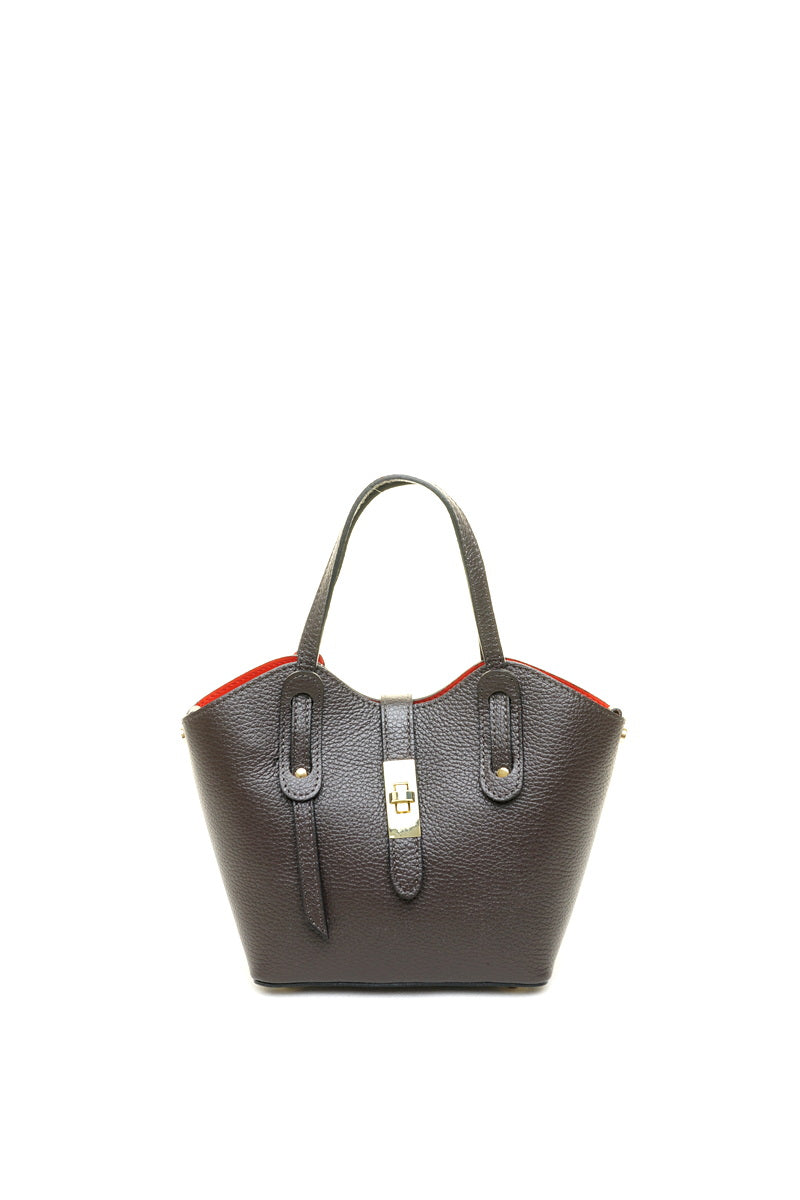 Bolso Mini Tote marrón de Piel Italiana Louise