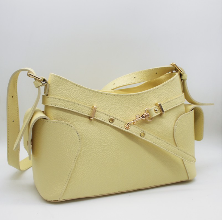 Bolso de hombro y bandolera amarillo de piel auténtica Maribel