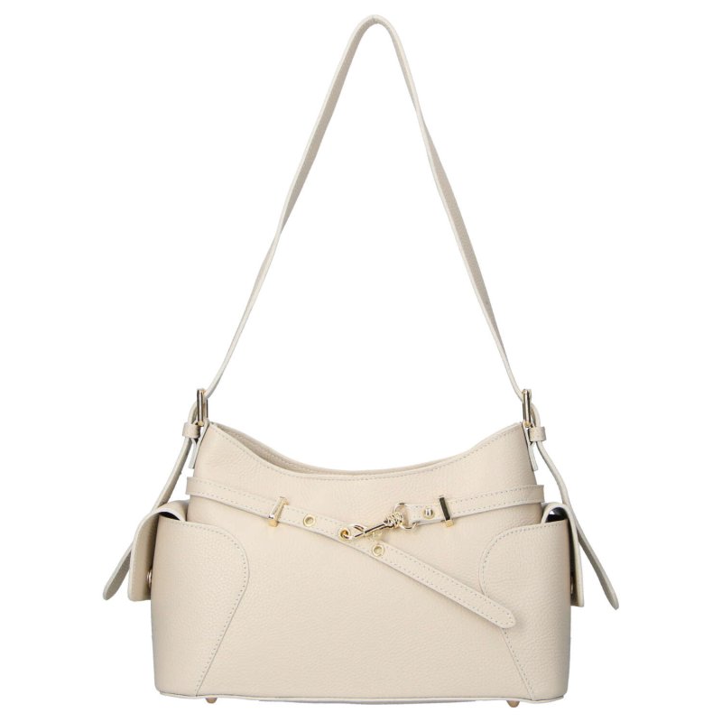 Bolso de hombro y bandolera beige de piel auténtica Maribel