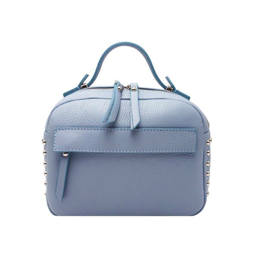 Bolso bandolera azul vaquero de piel auténtica con detalles de tachuelas Celia