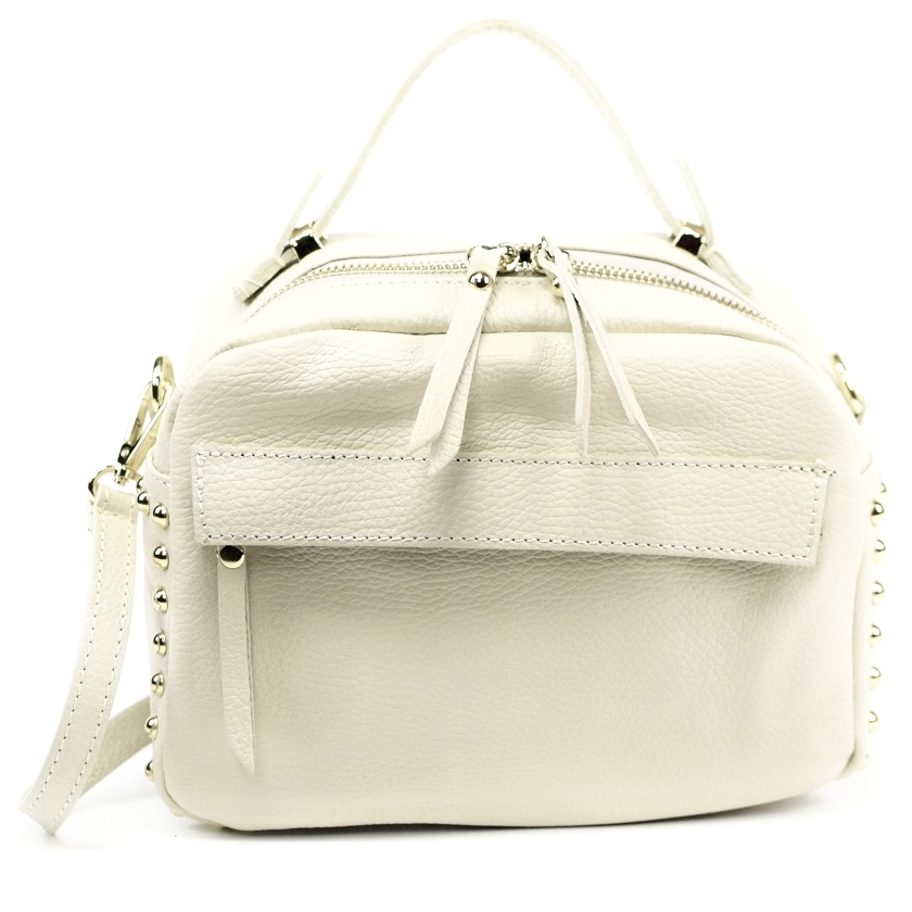 Bolso bandolera beige de piel auténtica con detalles de tachuelas Celia