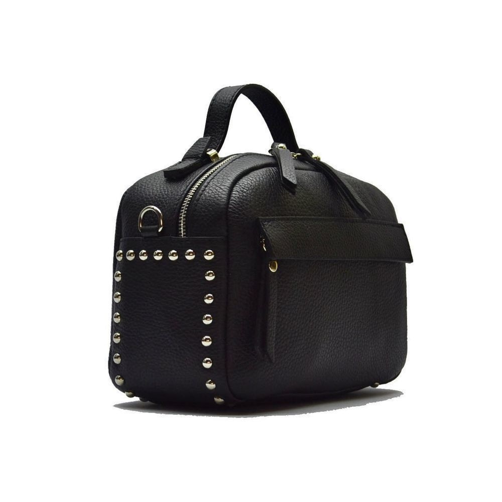 Bolso bandolera negro de piel auténtica con detalles de tachuelas Celia