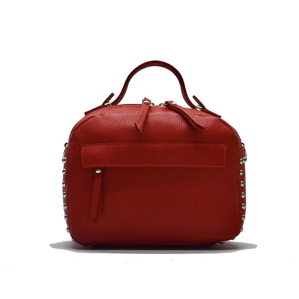 Bolso bandolera rojo de piel auténtica con detalles de tachuelas Celia