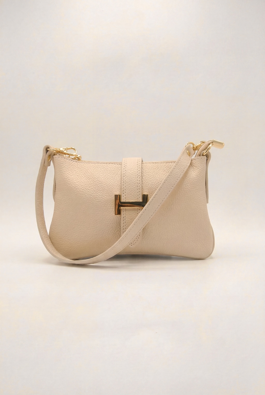 Bolso bandolera taupe de piel auténtica Giannina