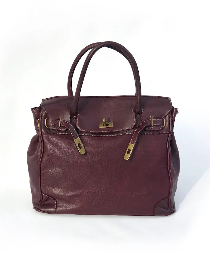 Bolso grande italiano de piel lavada burdeos Lucca
