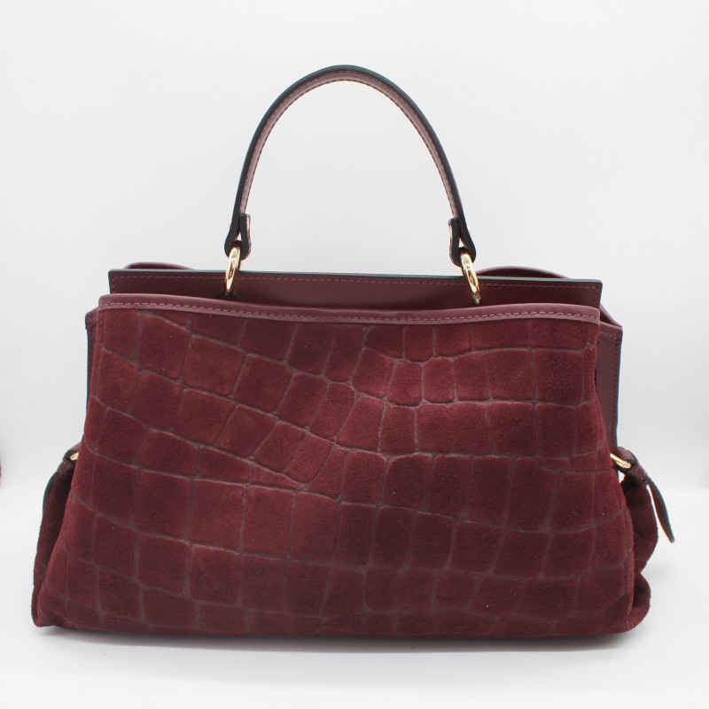 Bolso Bandolera de Ante burdeos con Relieve de Cocodrilo Renata