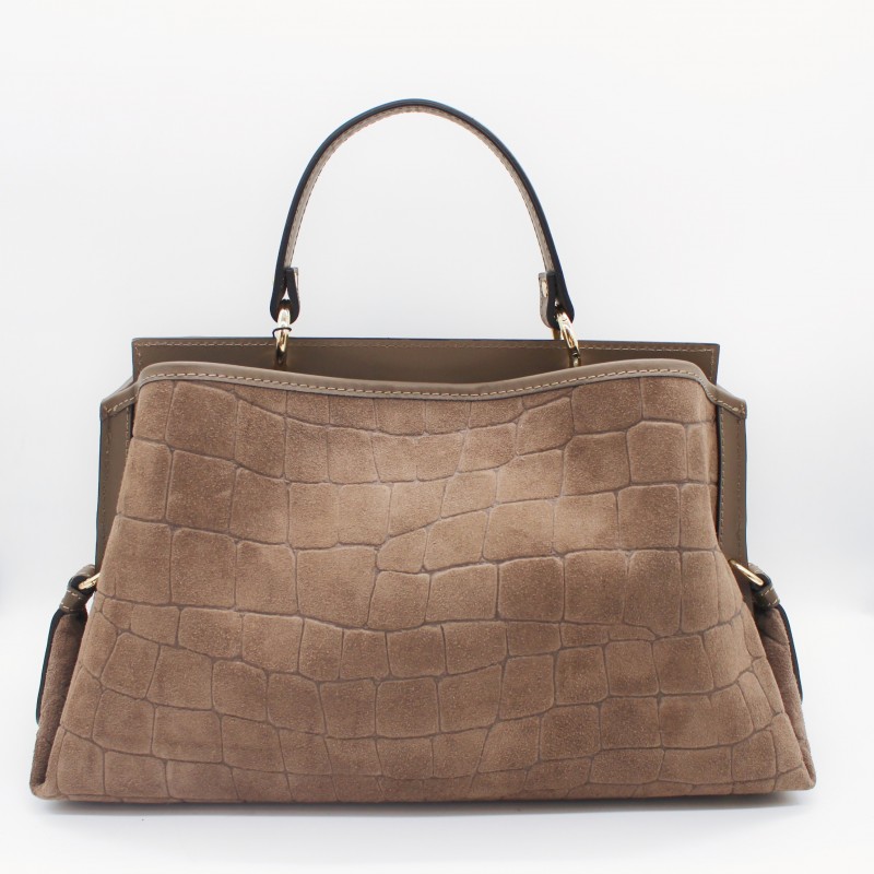 Bolso Bandolera de Ante taupe con Relieve de Cocodrilo Renata