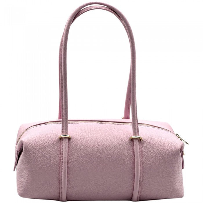 Bolso de hombro cilíndrico en piel Italiana rosa Salome
