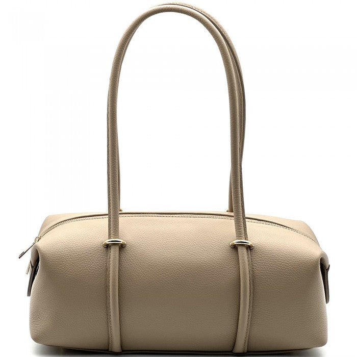 Bolso de hombro cilíndrico en piel Italiana taupe Salome