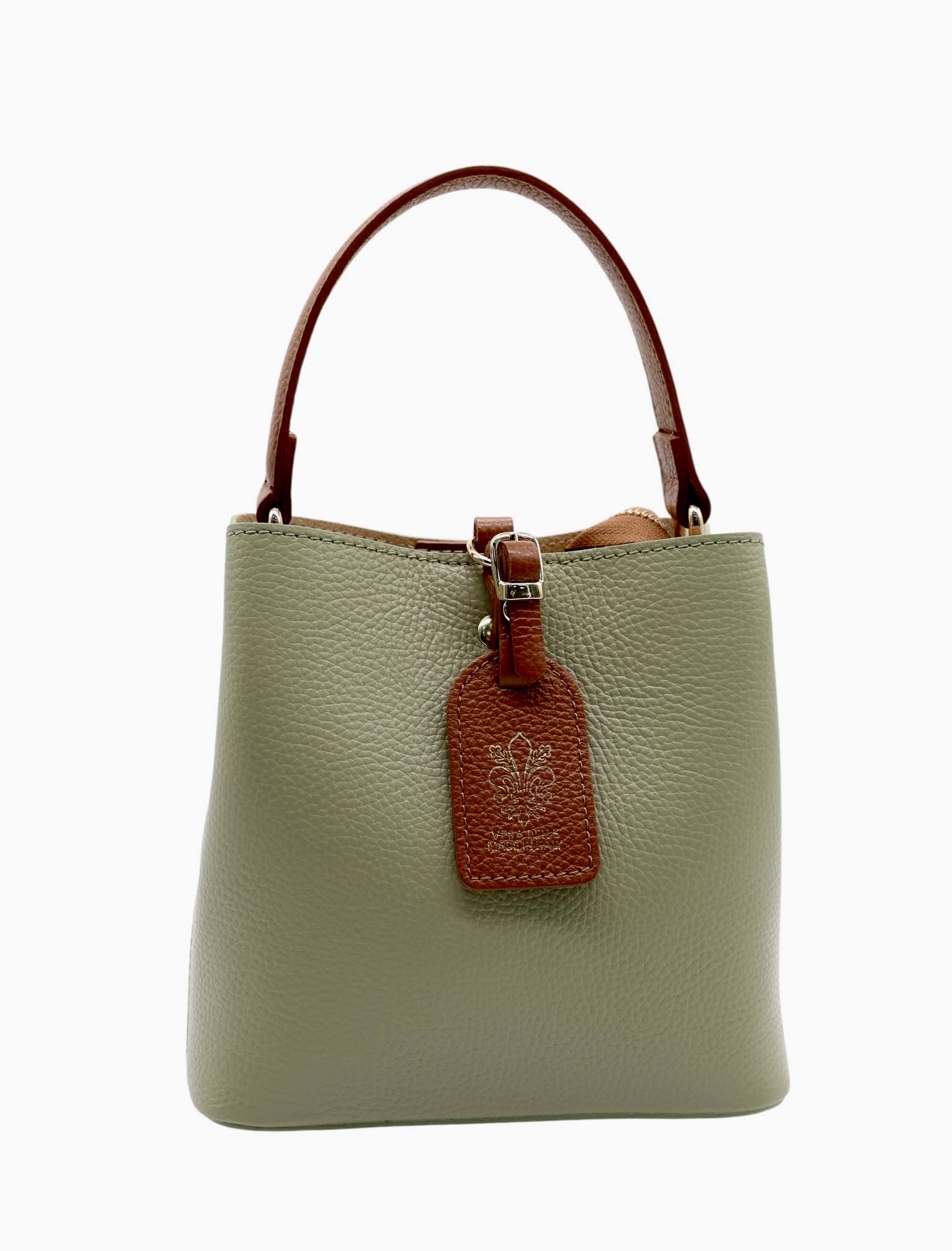 Bolso cubo verde de piel Italiano