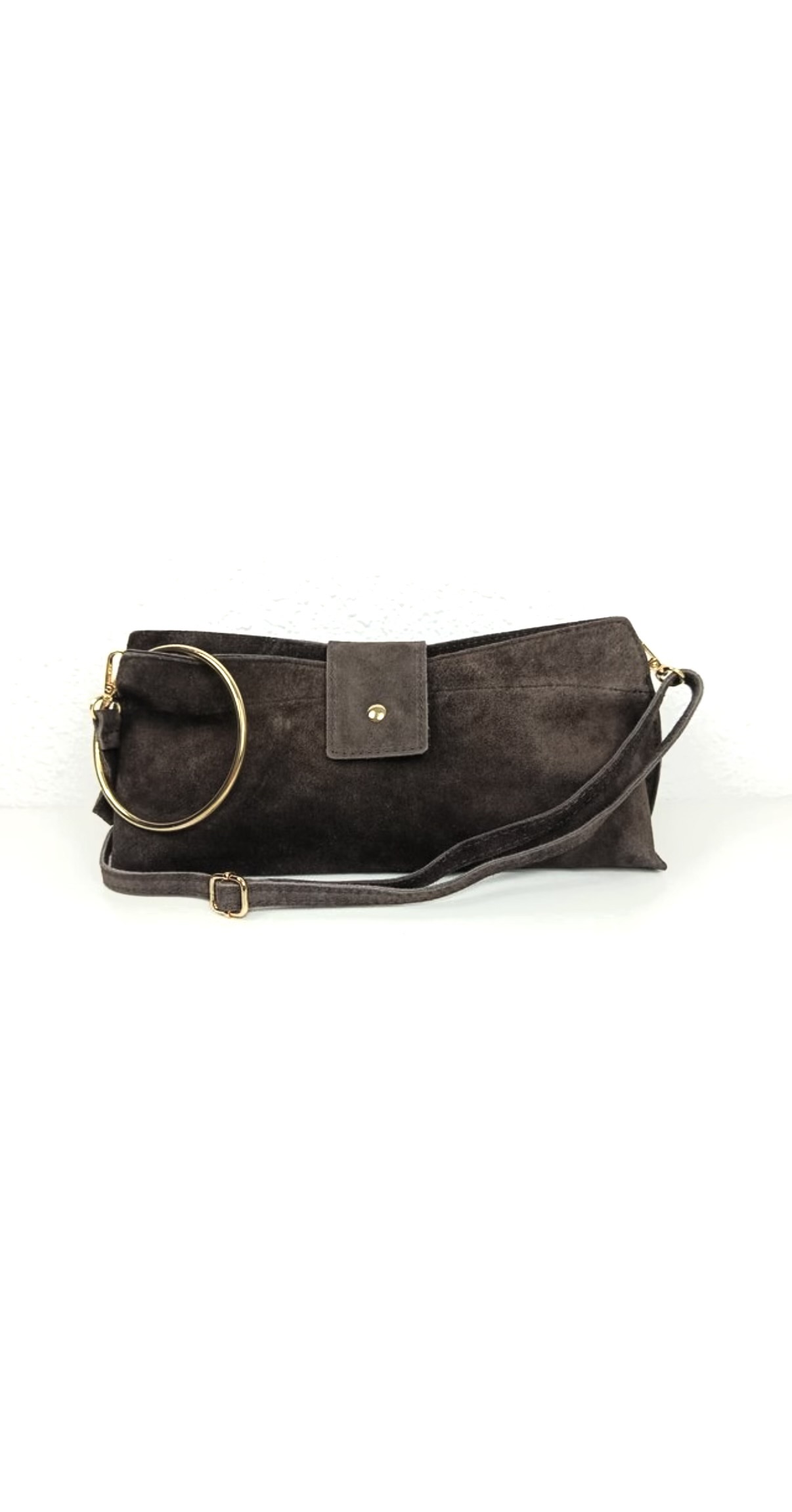Bolso de ante marrón con asa de anilla Ximena