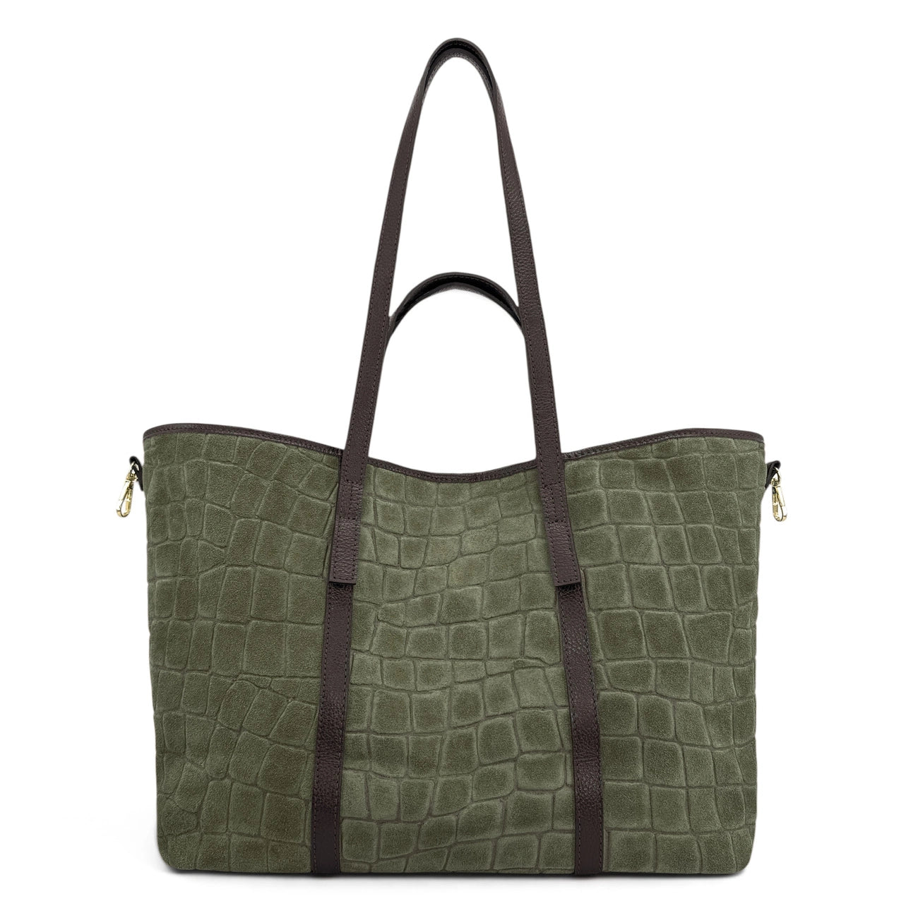 Bolso de hombro y de mano con doble asa de piel verde Karen