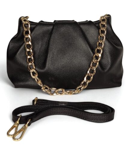 Bolso de hombro negro de piel auténtica Hope