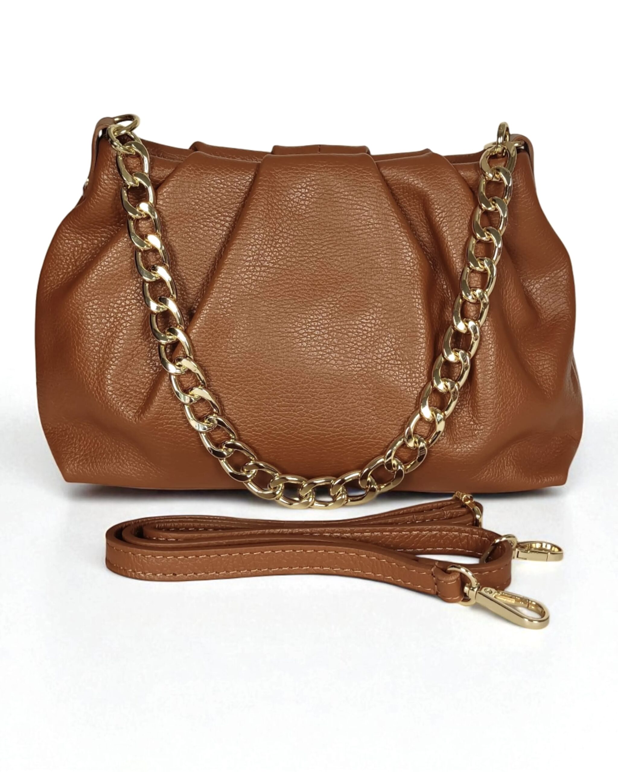 Bolso de hombro camel de piel auténtica Hope