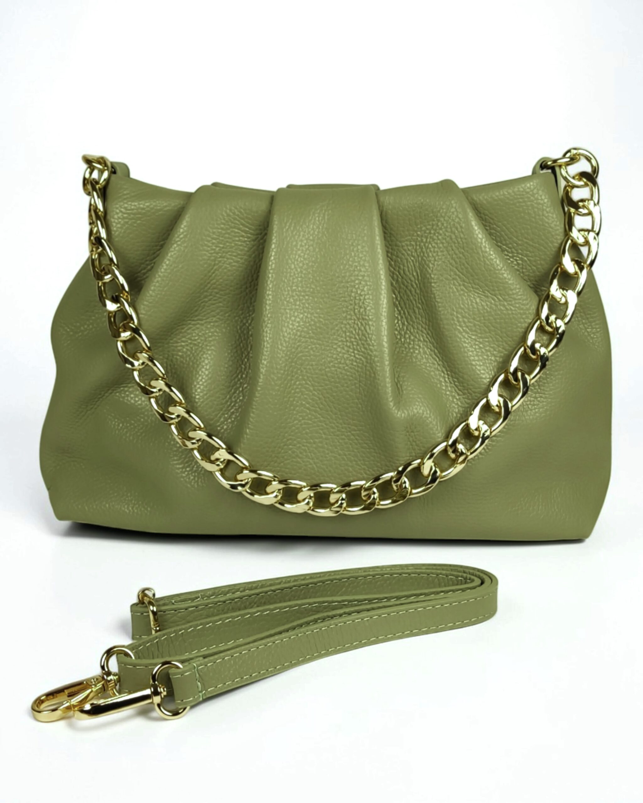 Bolso de hombro caqui de piel auténtica Hope