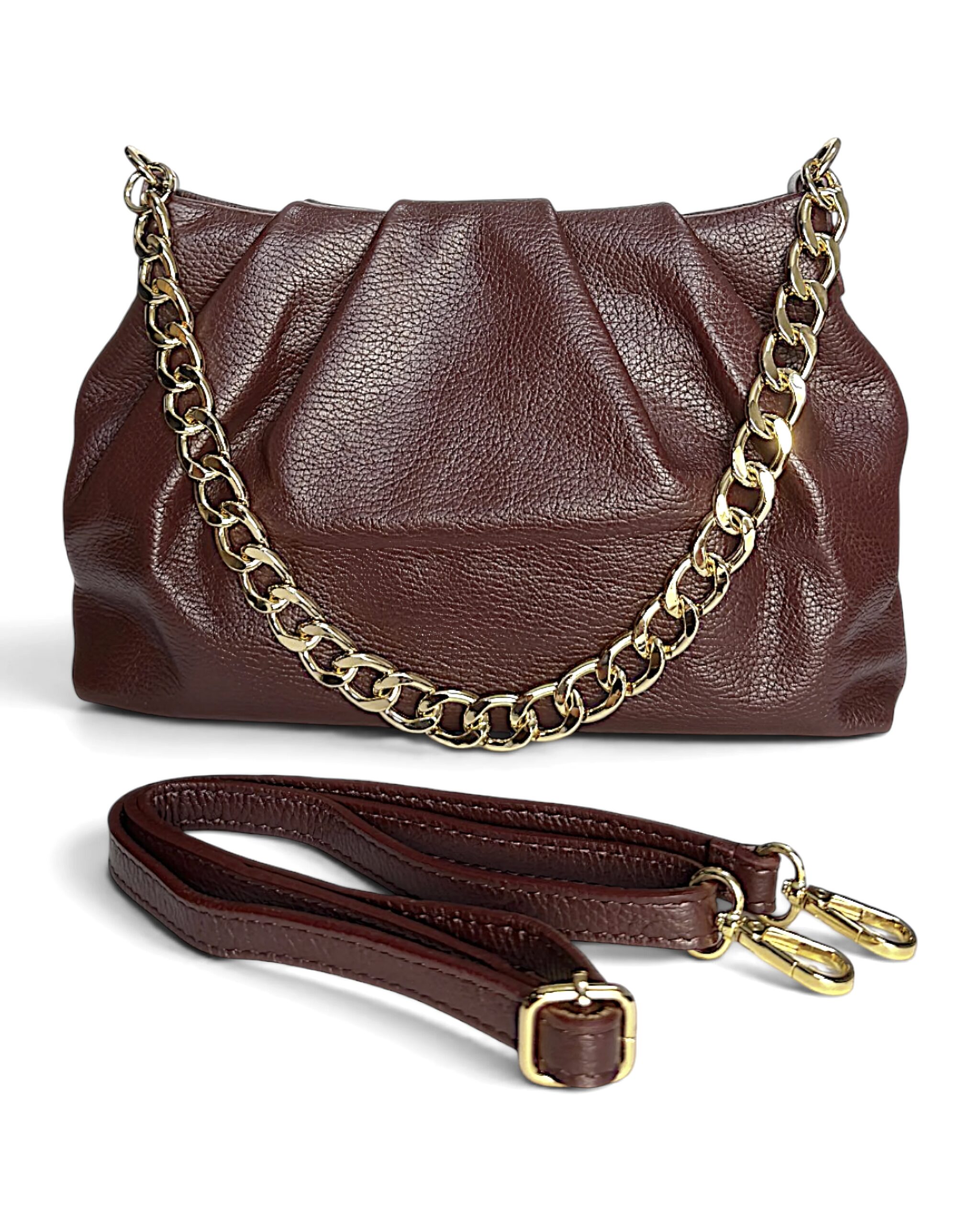 Bolso de hombro granate de piel auténtica Hope