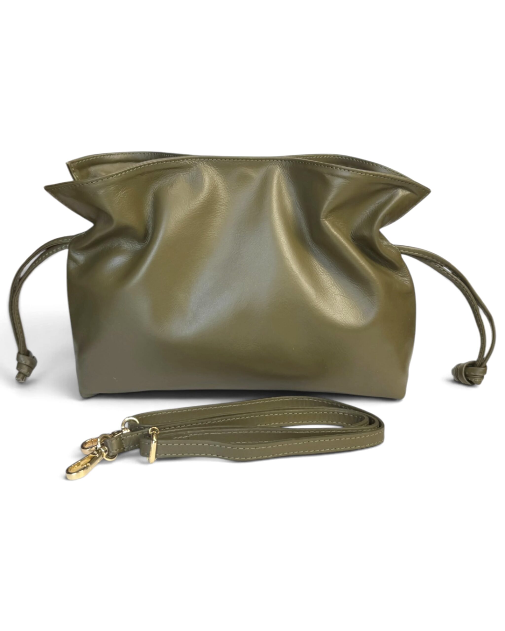 Bolso de mano caqui de piel Italiana Katia