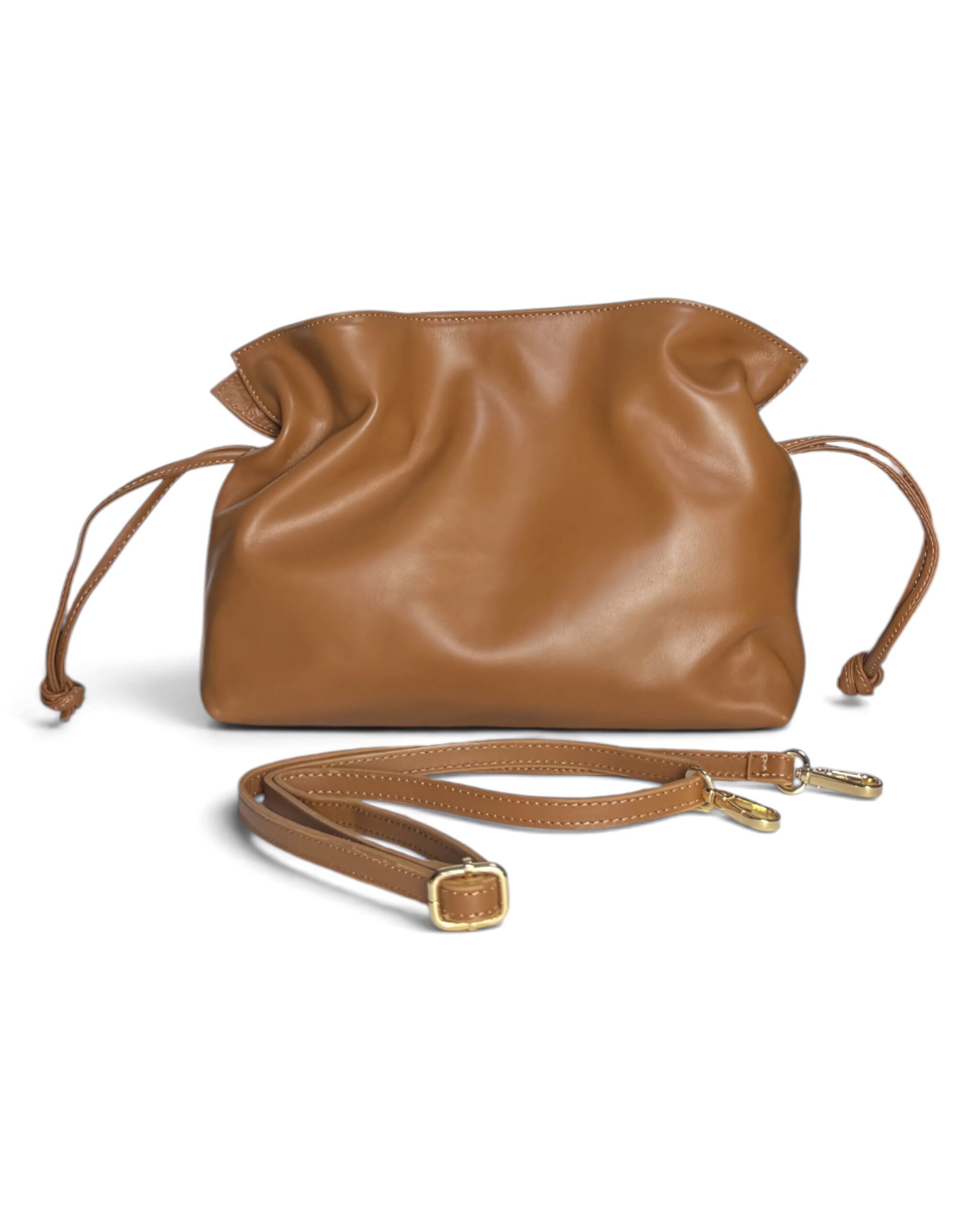 Bolso de mano camel en piel Italiana Katia