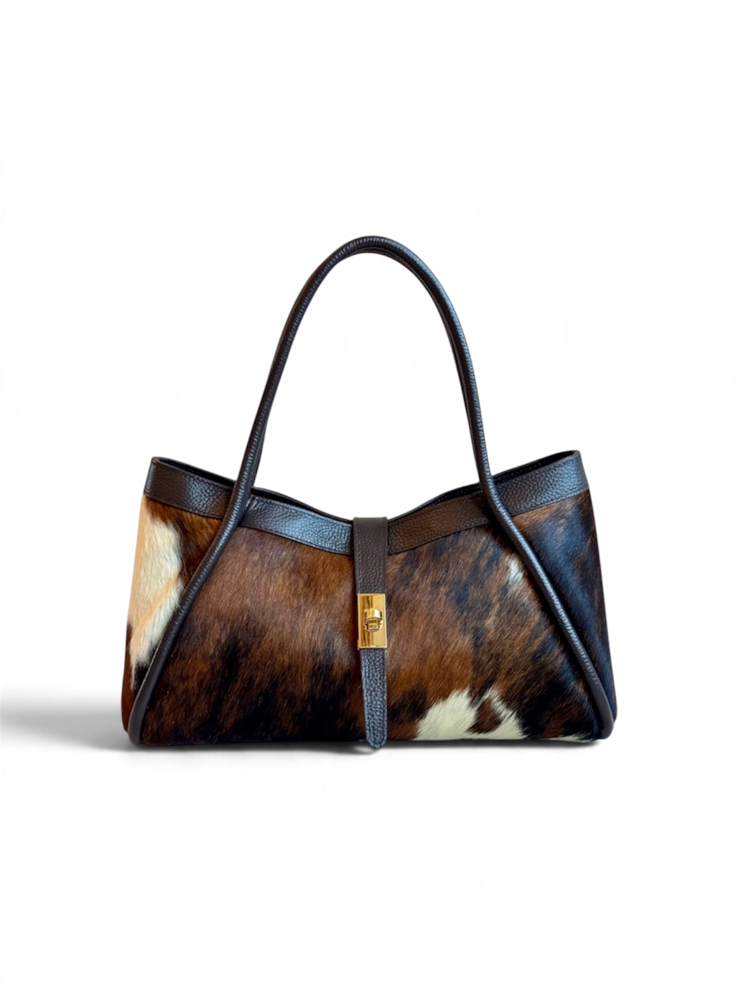 Bolso de hombro de cuero y pelo animal print potro